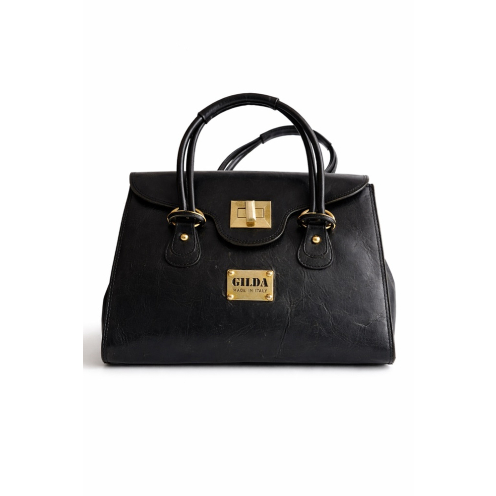 Gilda Made in Italy Leather Satchel Black Vintage Top Handle Bag